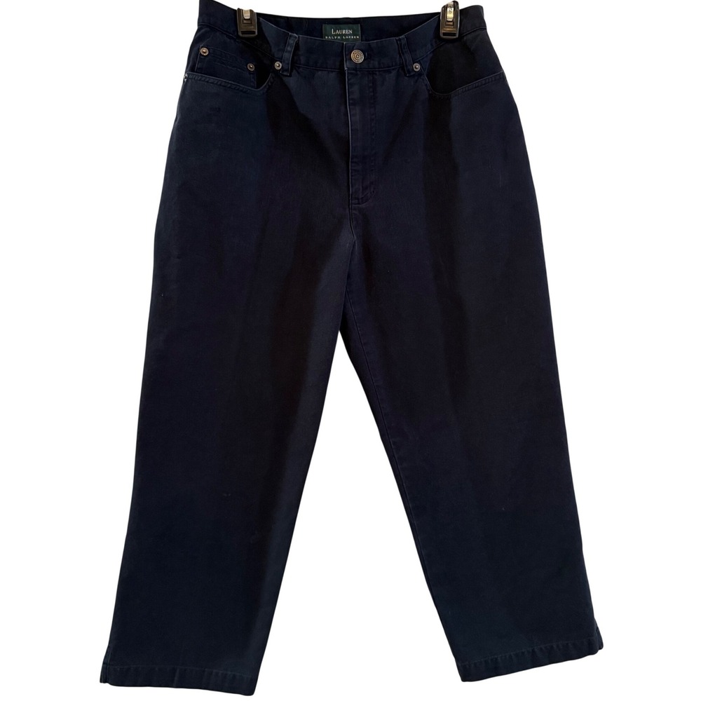 Lauren Ralph Lauren Black 100%Cotton Canvas Straight Leg Pants High Rise 12